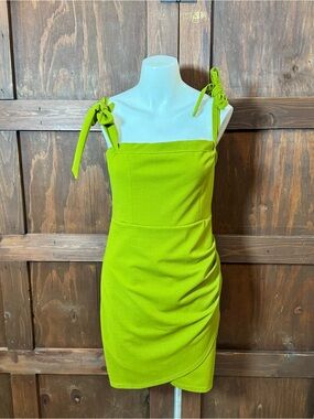 Blue Blush Lime Green Tie-Shoulder Mini Dress